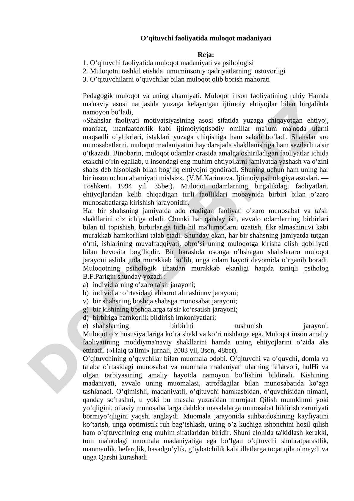 O'qituvchi faoliyatida muloqot madaniyati