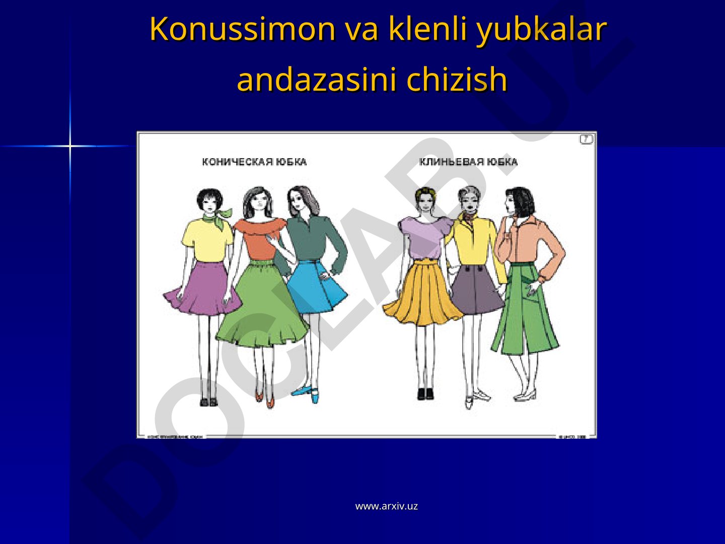 Konussimon va klenli yubkalar andazasini chizish
