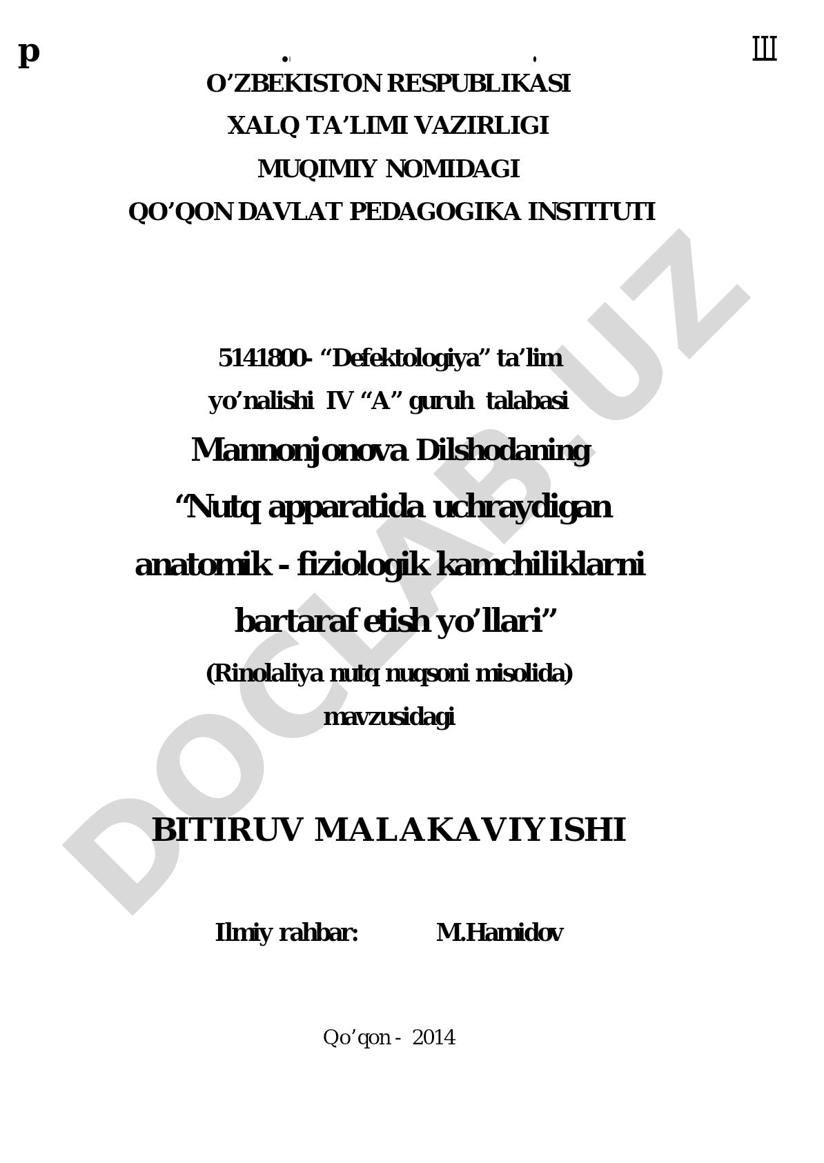 Nutq apparatida uchraydigan anatomik-fiziologik kamchiliklarni bartaraf etish yo'llari (Rinolaliya nutq nuqsoni misolida)