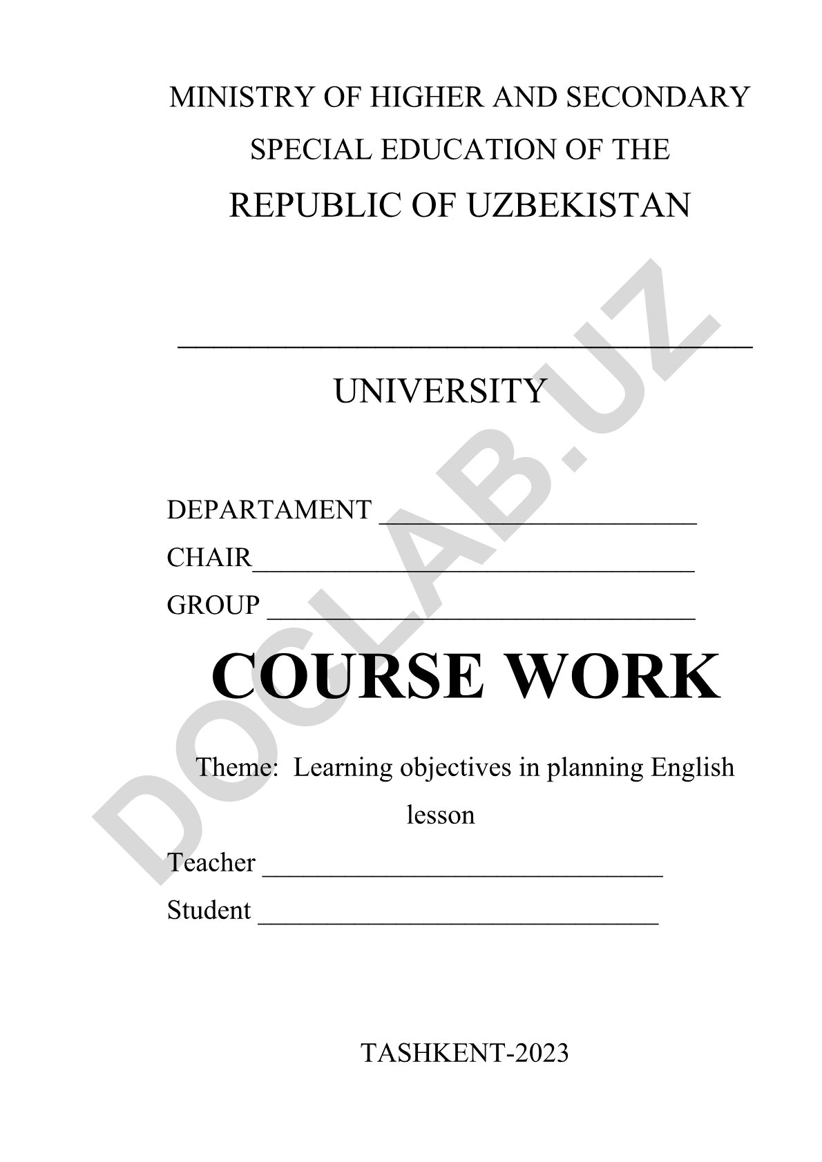 Learning objectives in planning English lesson
