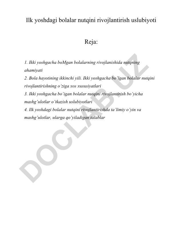 Ilk yoshdagi bolalar nutqini rivojlantirish uslubiyoti