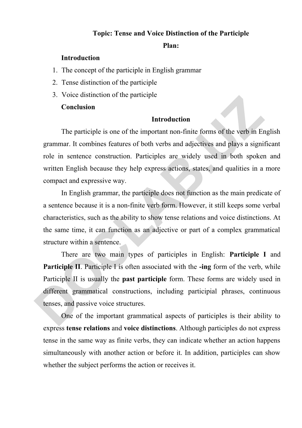 Tense and Voice Distinction of the Participle