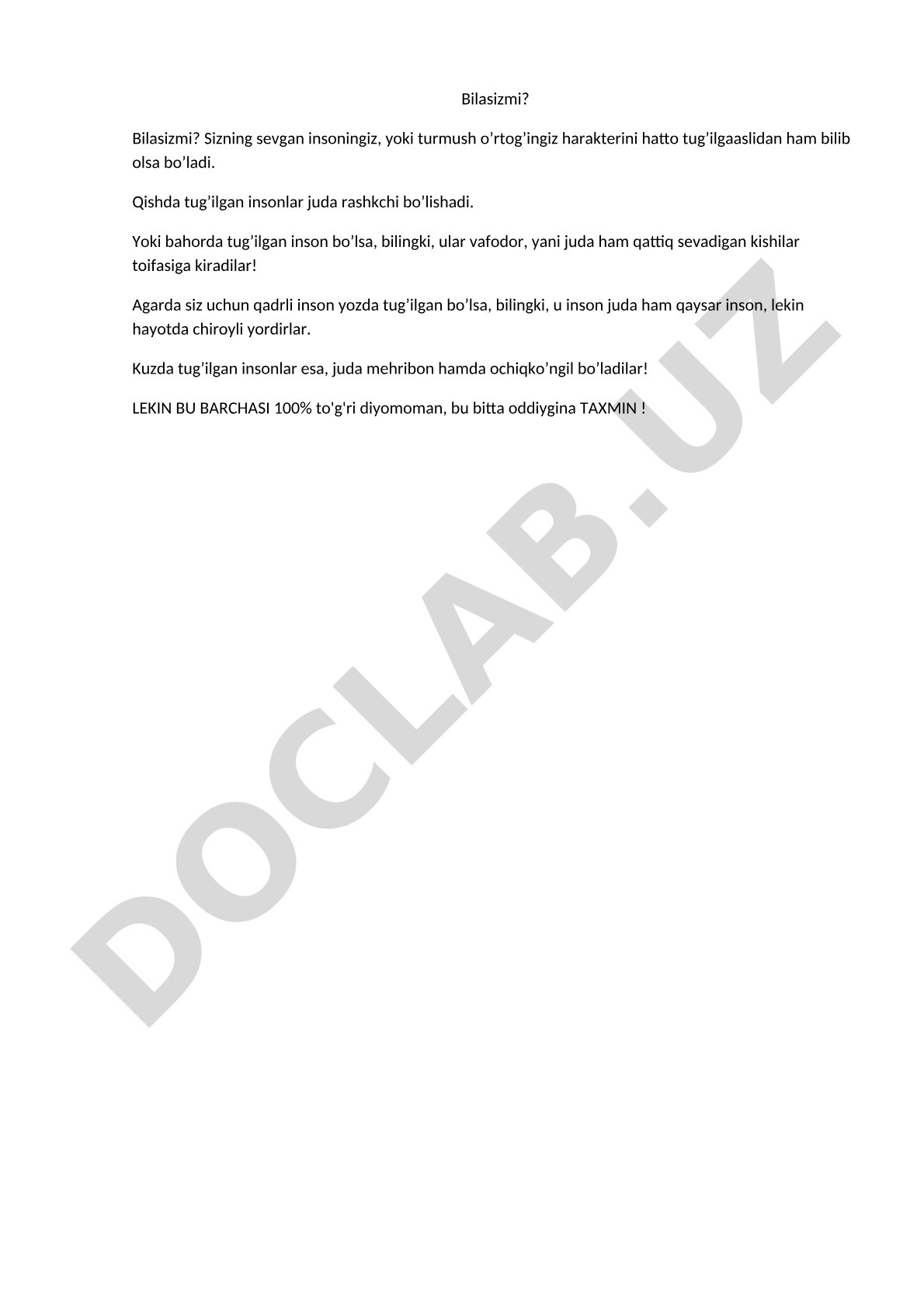 Tug'ilgan faslga qarab inson xarakteri