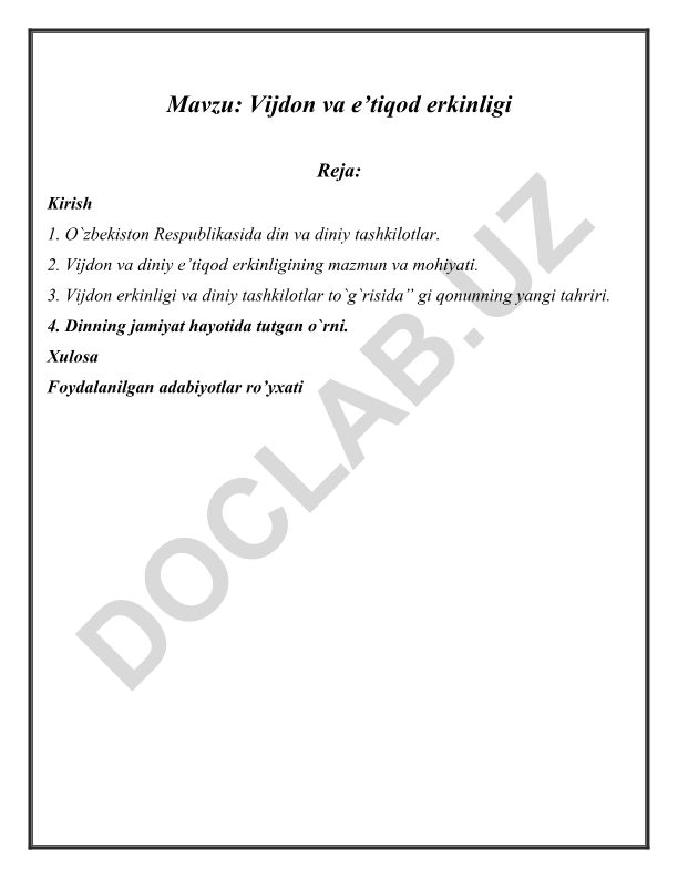 Vijdon va e’tiqod erkinligi