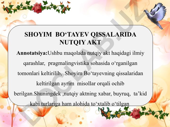 Shoyim Bo‘tayev qissalarida nutqiy akt tahlili