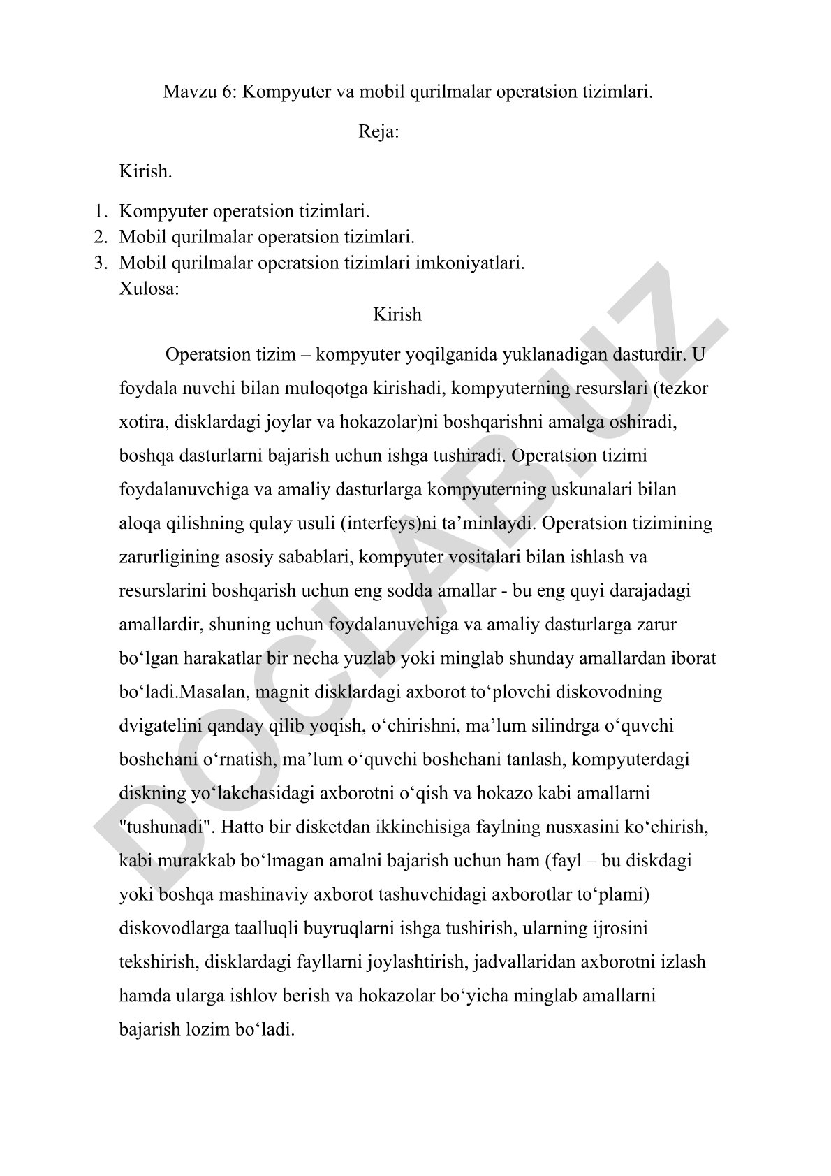 Kompyuter va mobil qurilmalar operatsion tizimlari