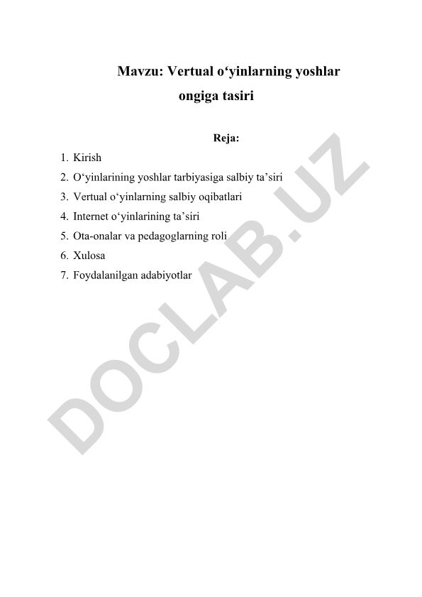 Vertual oʻyinlarning yoshlar ongiga tasiri