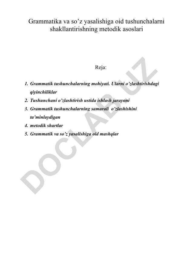 Grammatika va so'z yasalishiga oid tushunchalarni shakllantirishning metodik asoslari