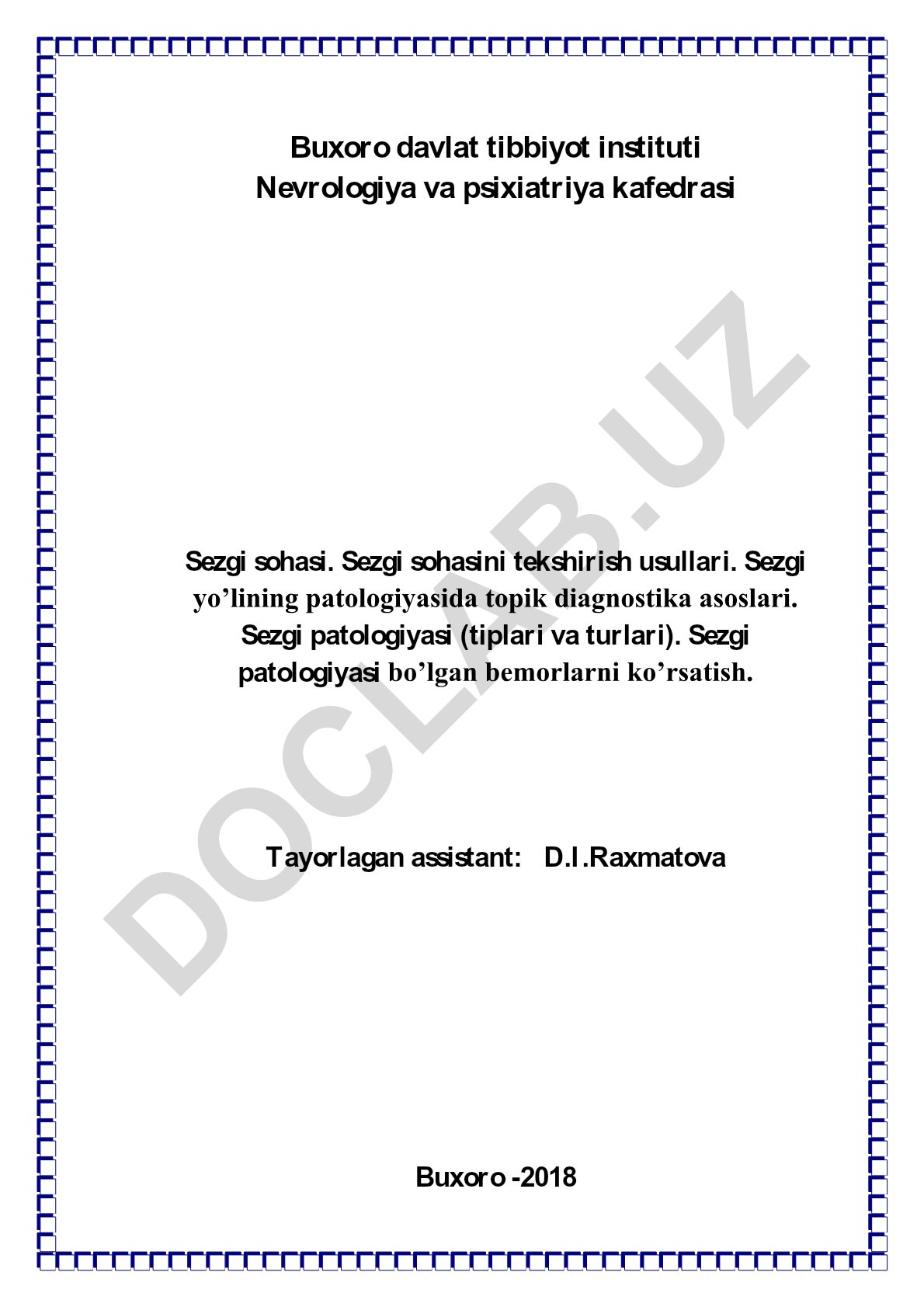 Sezgi sohasi va uning patologiyalari