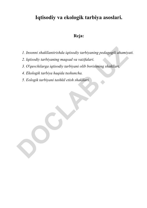 Iqtisodiy va ekologik tarbiya asoslari