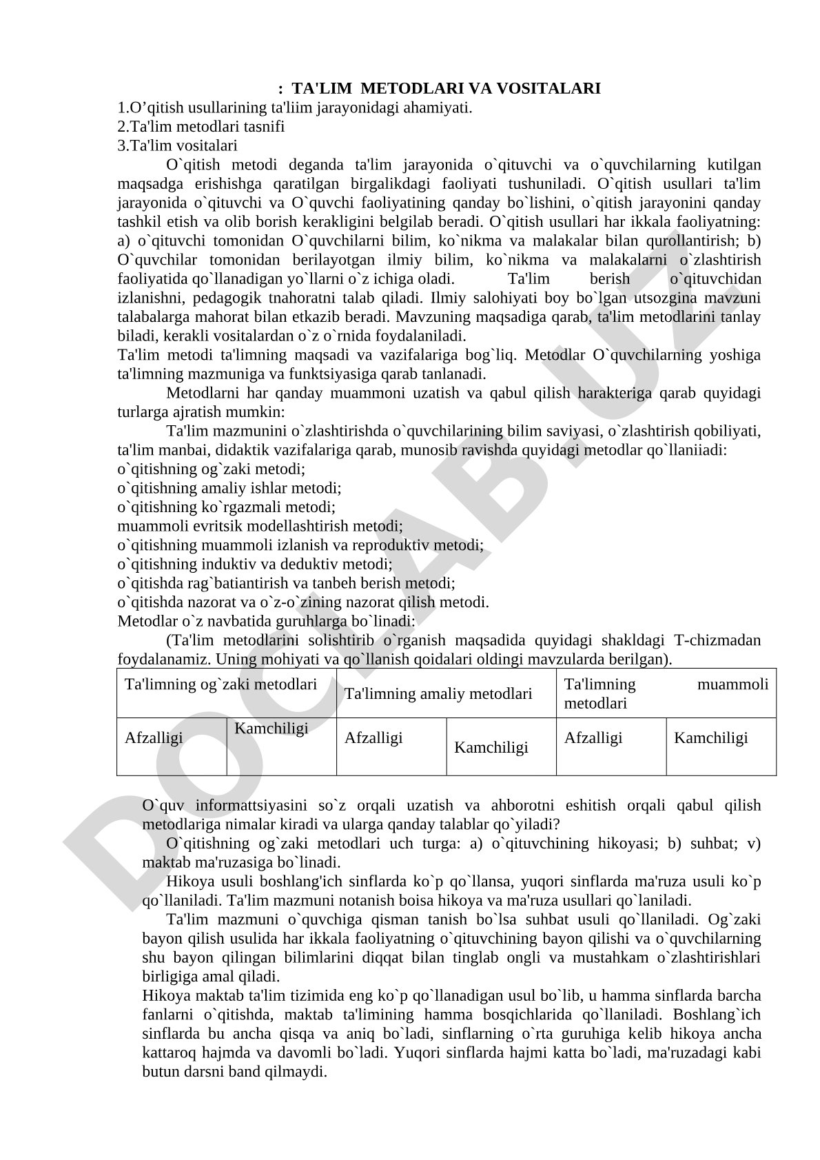 Ta'lim metodlari va vositalari