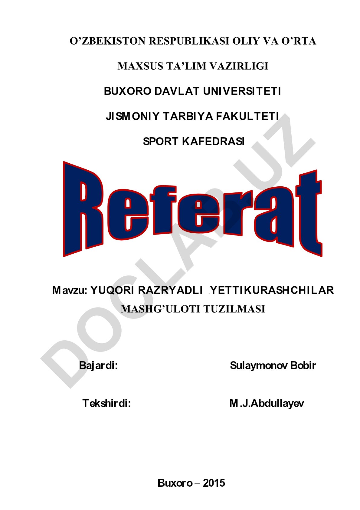 Yuqori razryadli yetikurashchilar mashg'ulot tuzilmasi