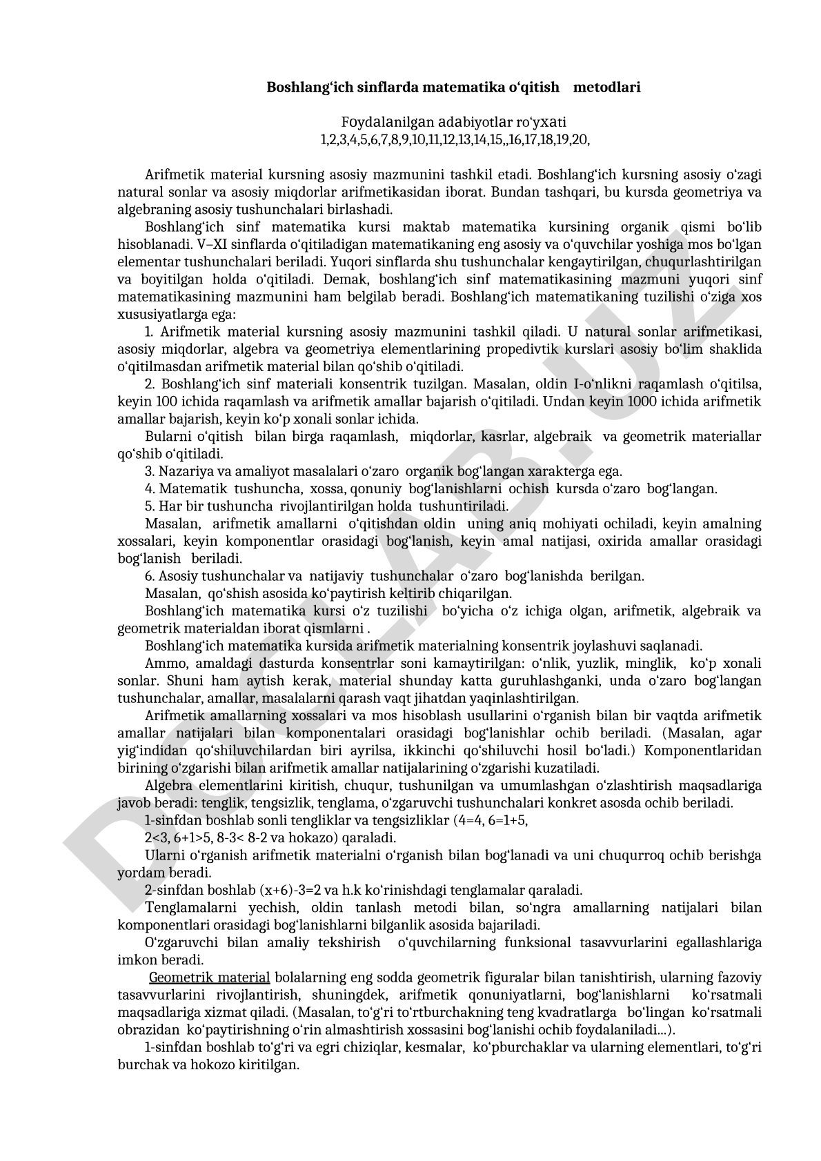 Boshlang‘ich sinflarda matematika o‘qitish metodlari