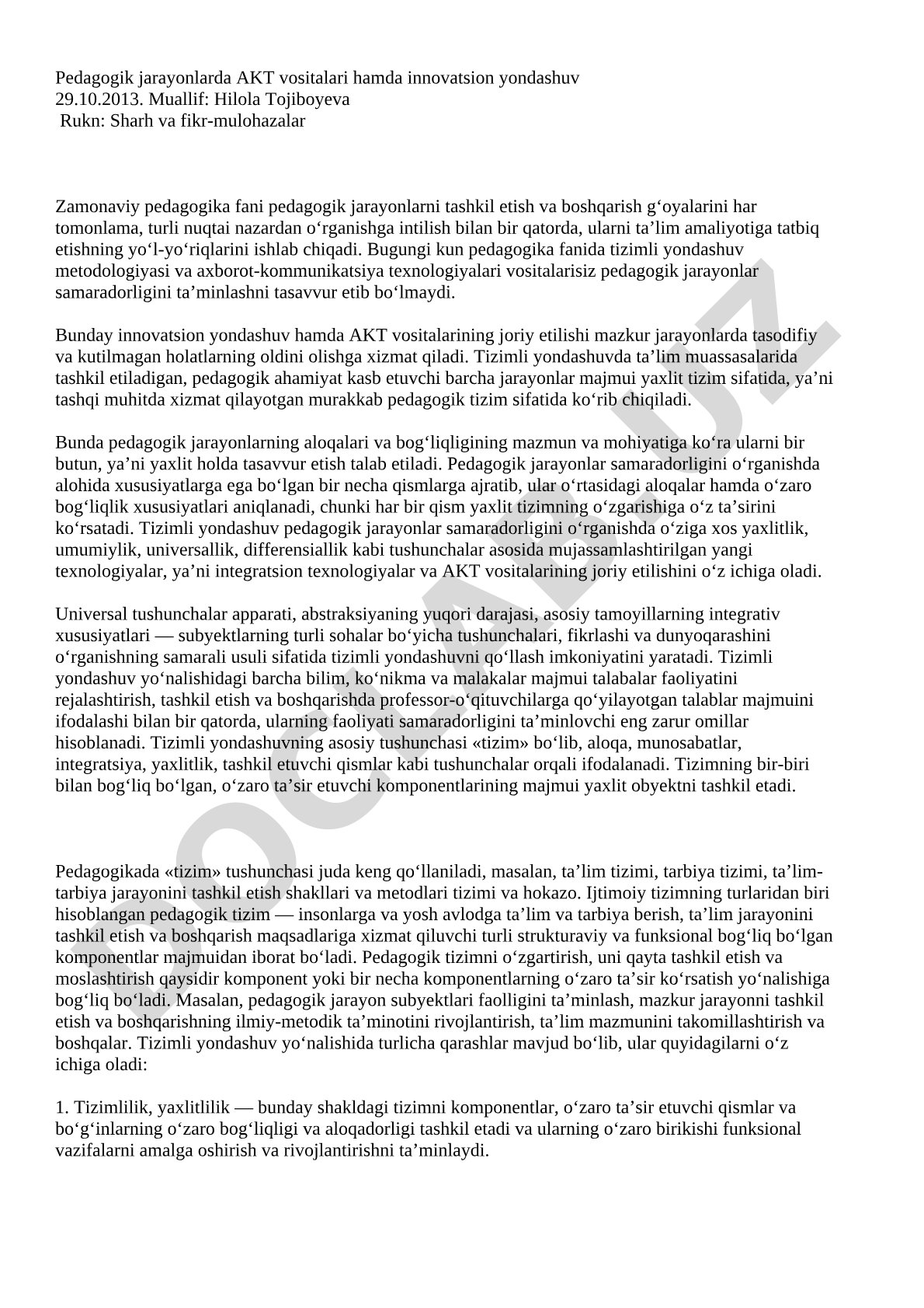 Pedagogik jarayonlarda AKT vositalari hamda innovatsion yondashuv