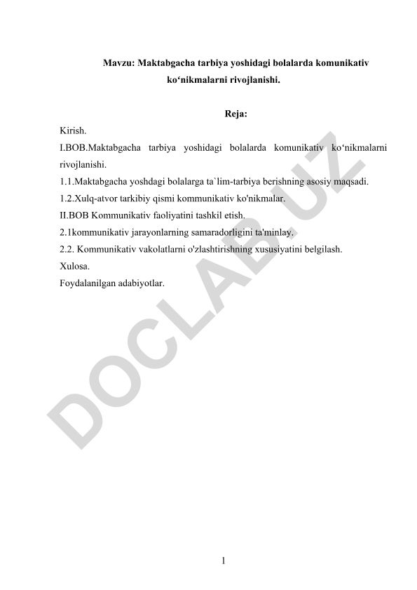 Maktabgacha tarbiya yoshidagi bolalarda komunikativ koʻnikmalarni rivojlanishi
