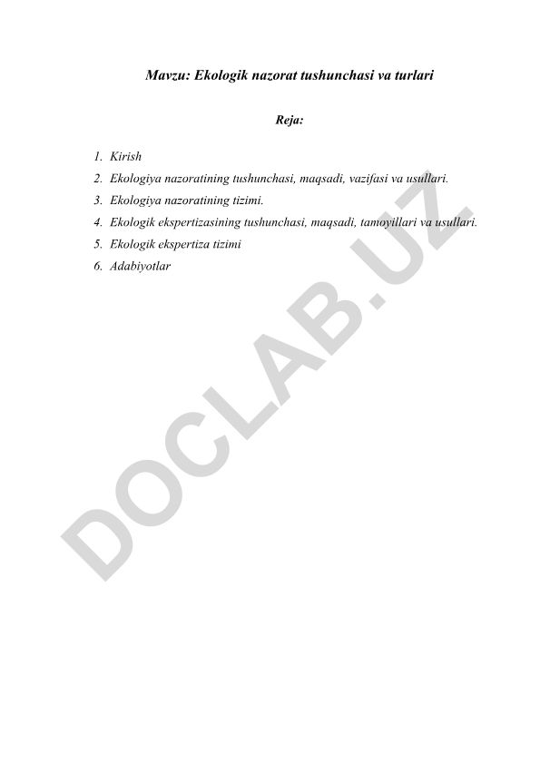 Ekologik nazorat tushunchasi va turlari