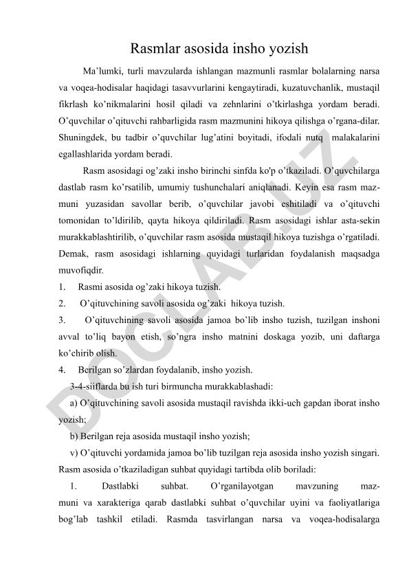 Rasmlar asosida insho yozish usullari va metodikasi