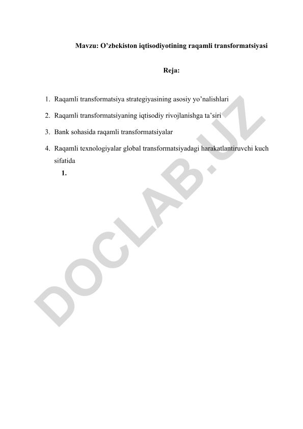O’zbekiston iqtisodiyotining raqamli transformatsiyasi