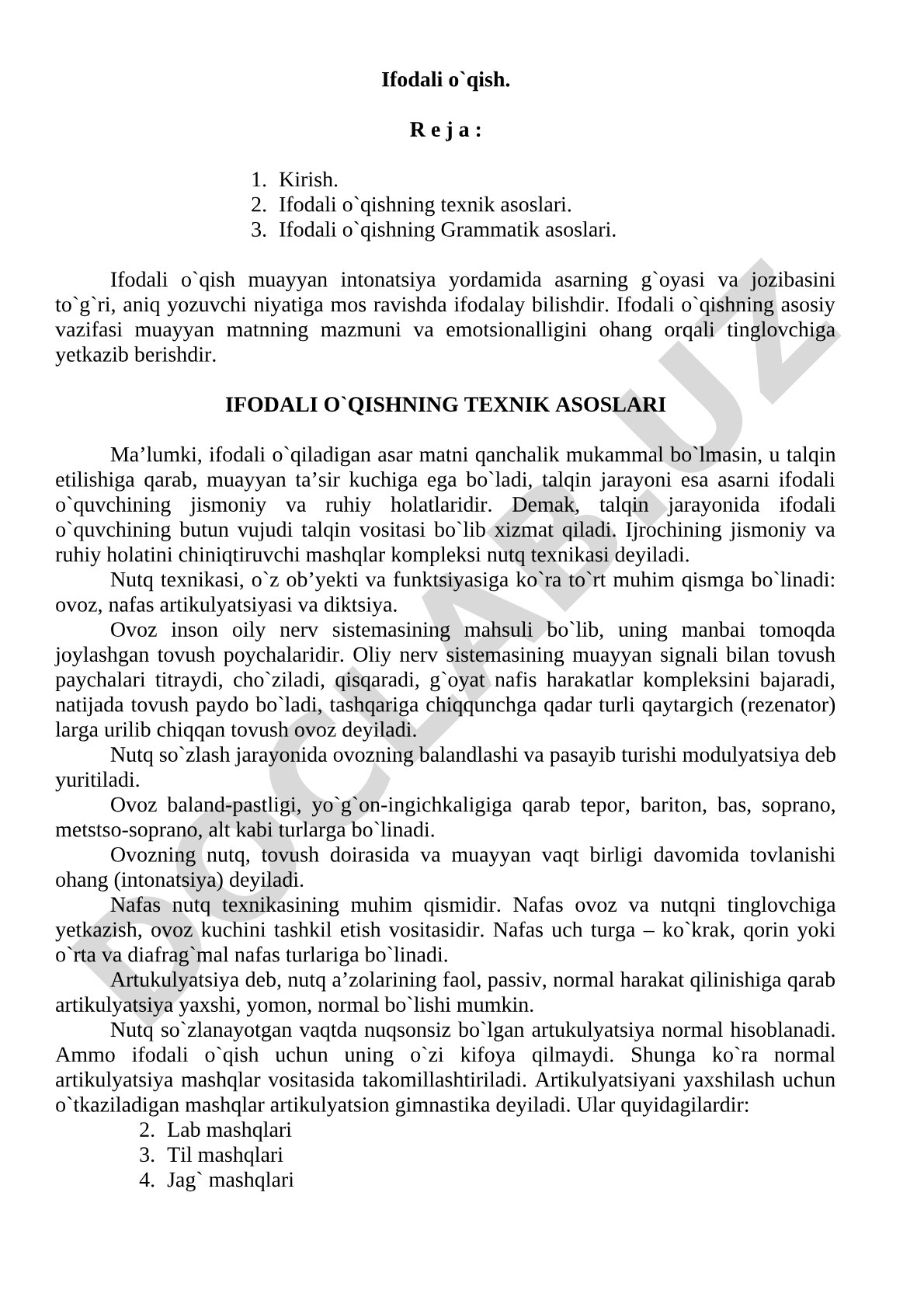 Ifodali o'qishning texnik va grammatik asoslari
