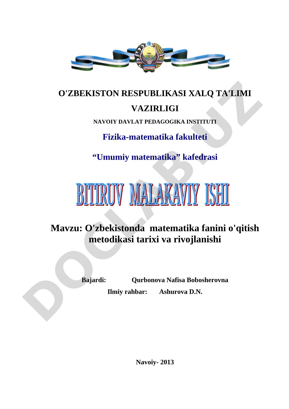 O'zbekistonda matematika fanini o'qitish metodikasi tarixi va rivojlanishi