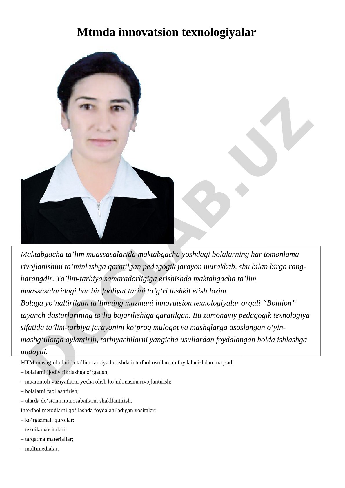 MTMda innovatsion texnologiyalar