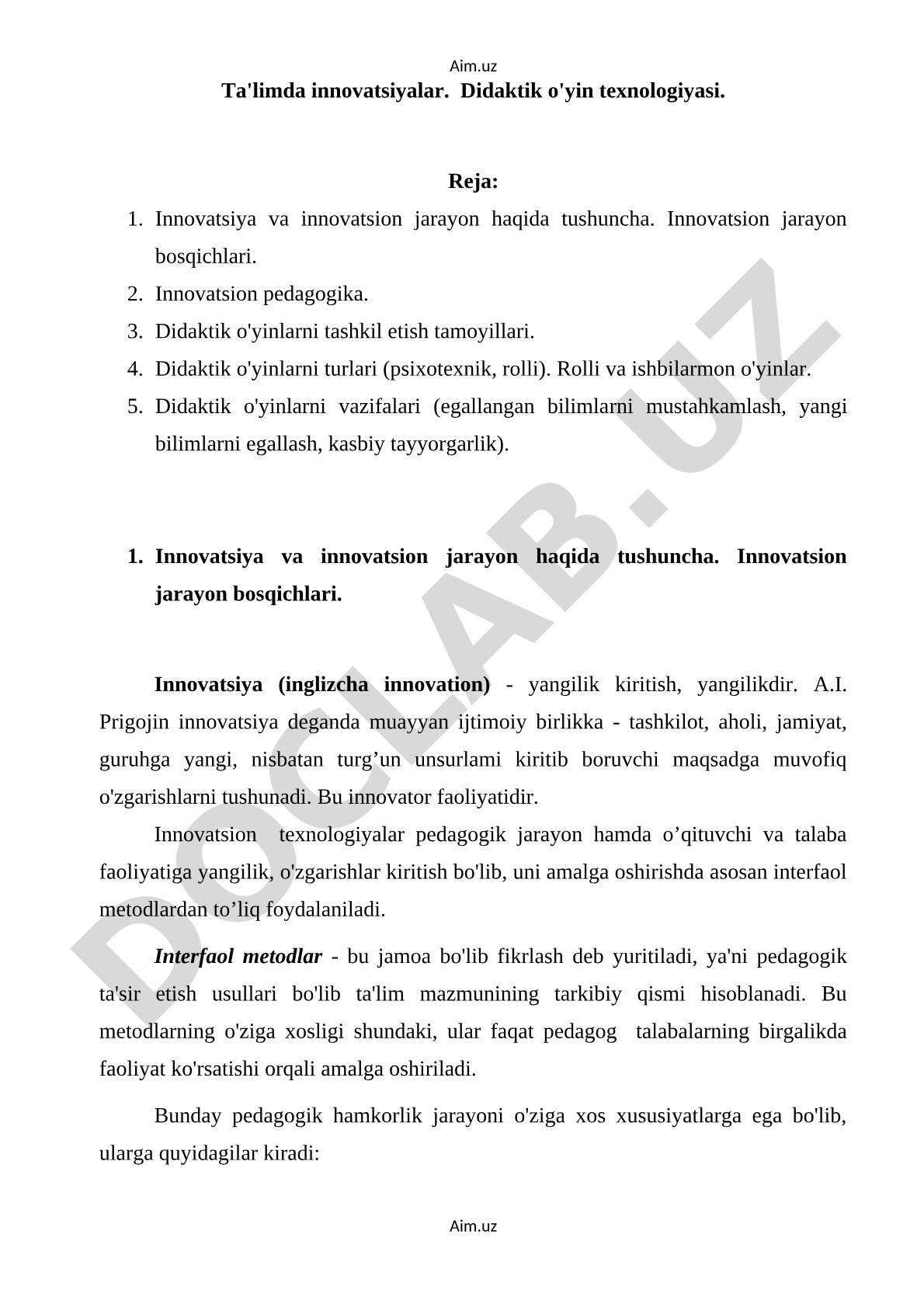 Didaktik o'yin texnologiyasi
