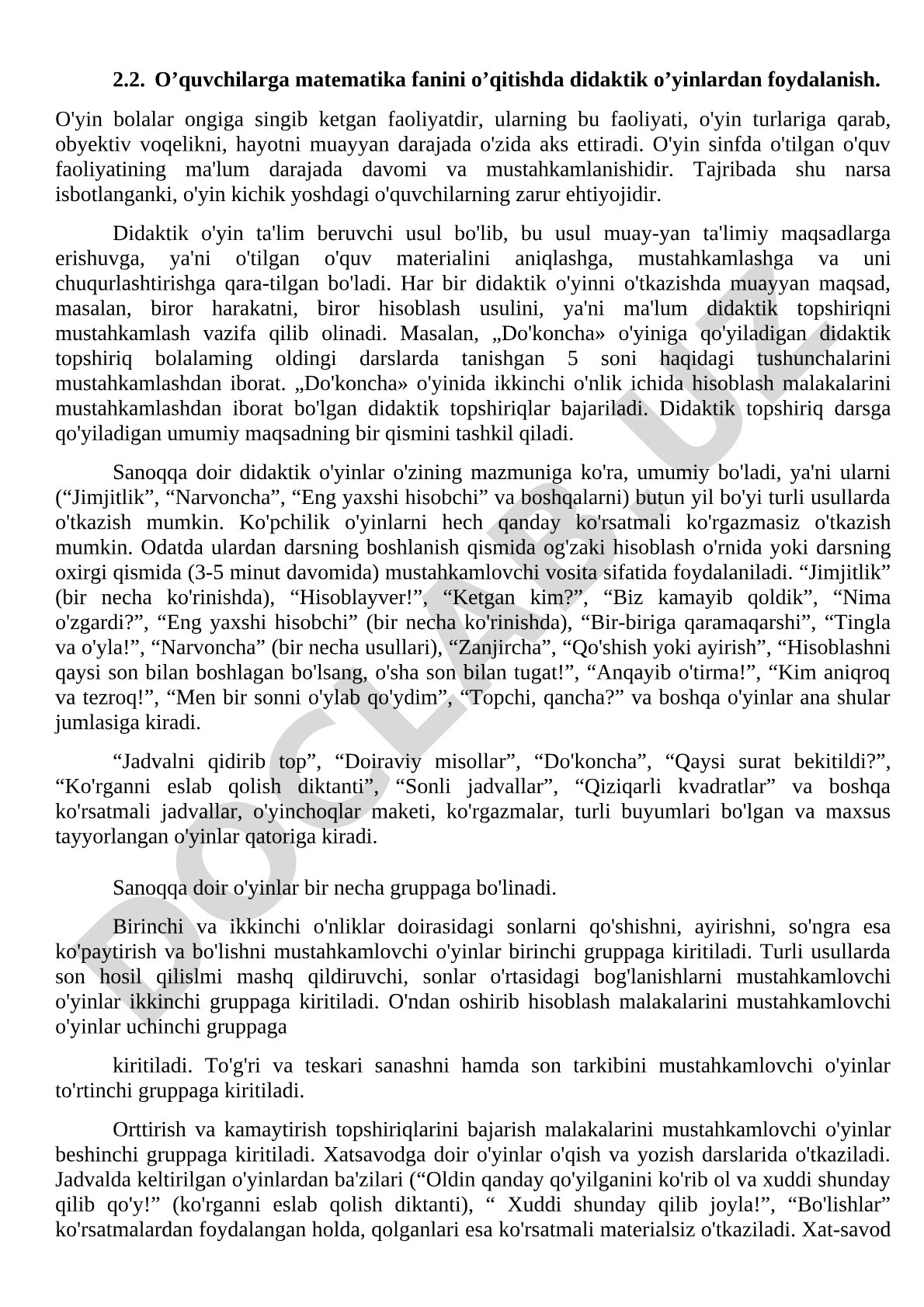 O'quvchilarga matematika fanini o'qitishda didaktik o'yinlardan foydalanish