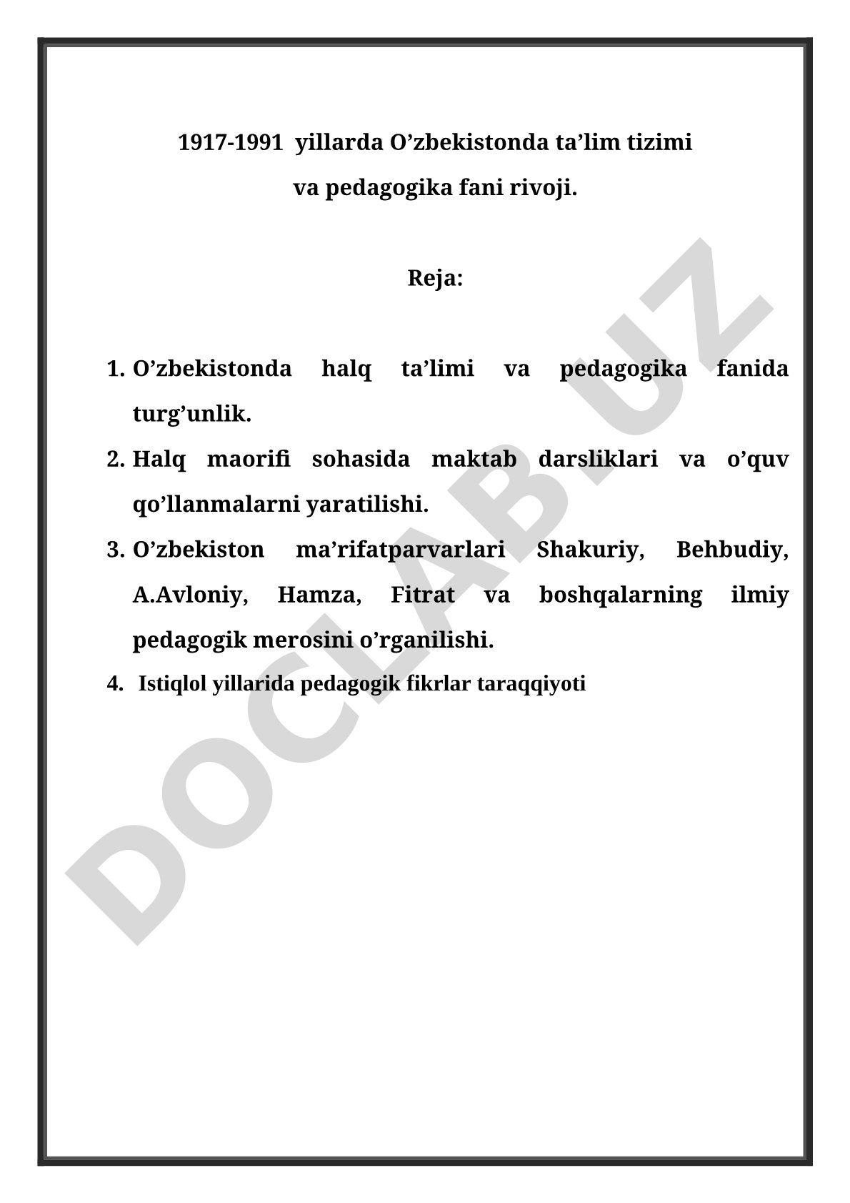 1917-1991 yillarda O'zbekistonda ta'lim tizimi va pedagogika fani rivoji