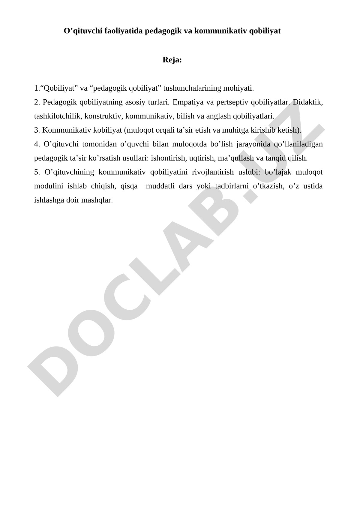 O'qituvchi faoliyatida pedagogik va kommunikativ qobiliyat