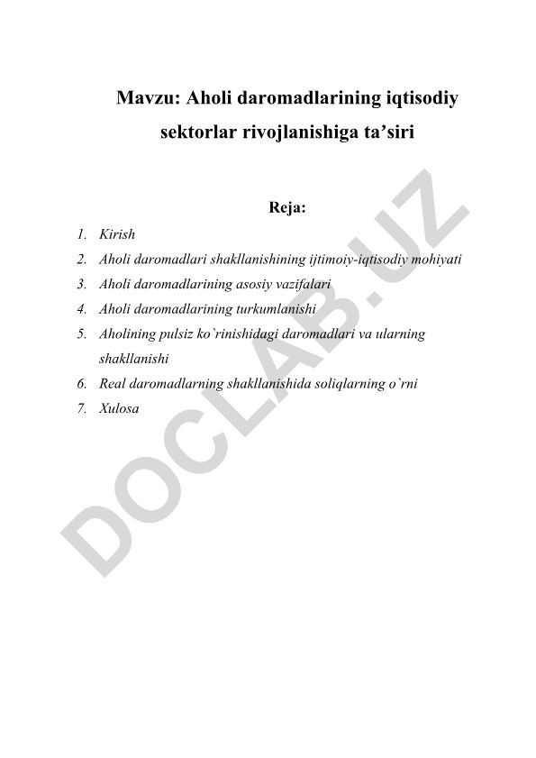 Aholi daromadlarining iqtisodiy sektorlar rivojlanishiga taʼsiri