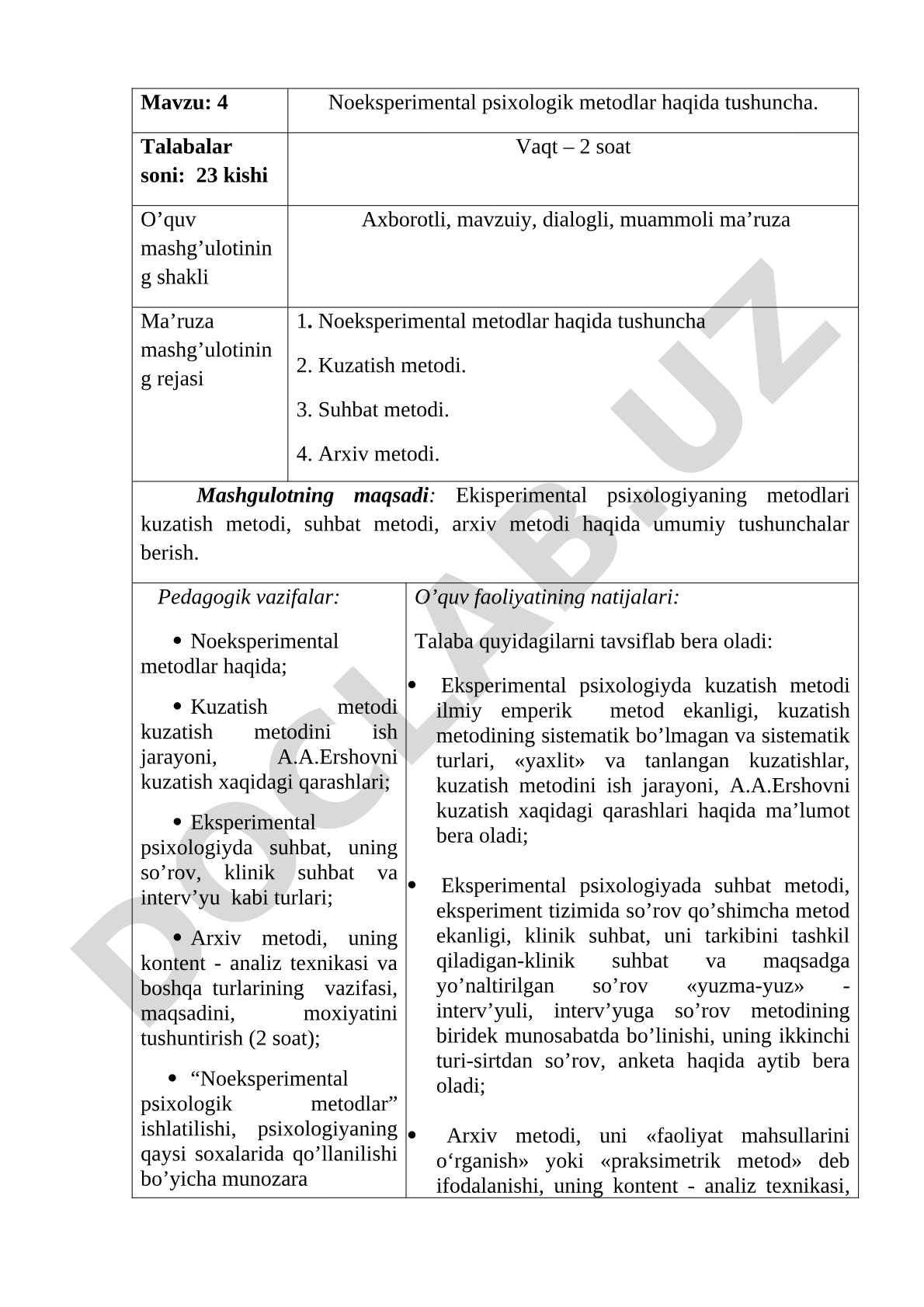 Noeksperimental psixologik metodlar haqida tushuncha