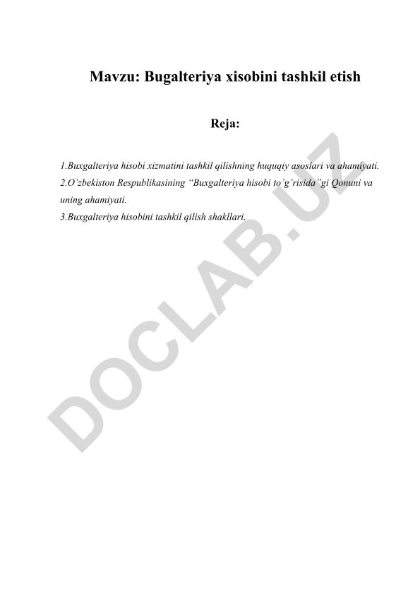 Bugalteriya xisobini tashkil etish
