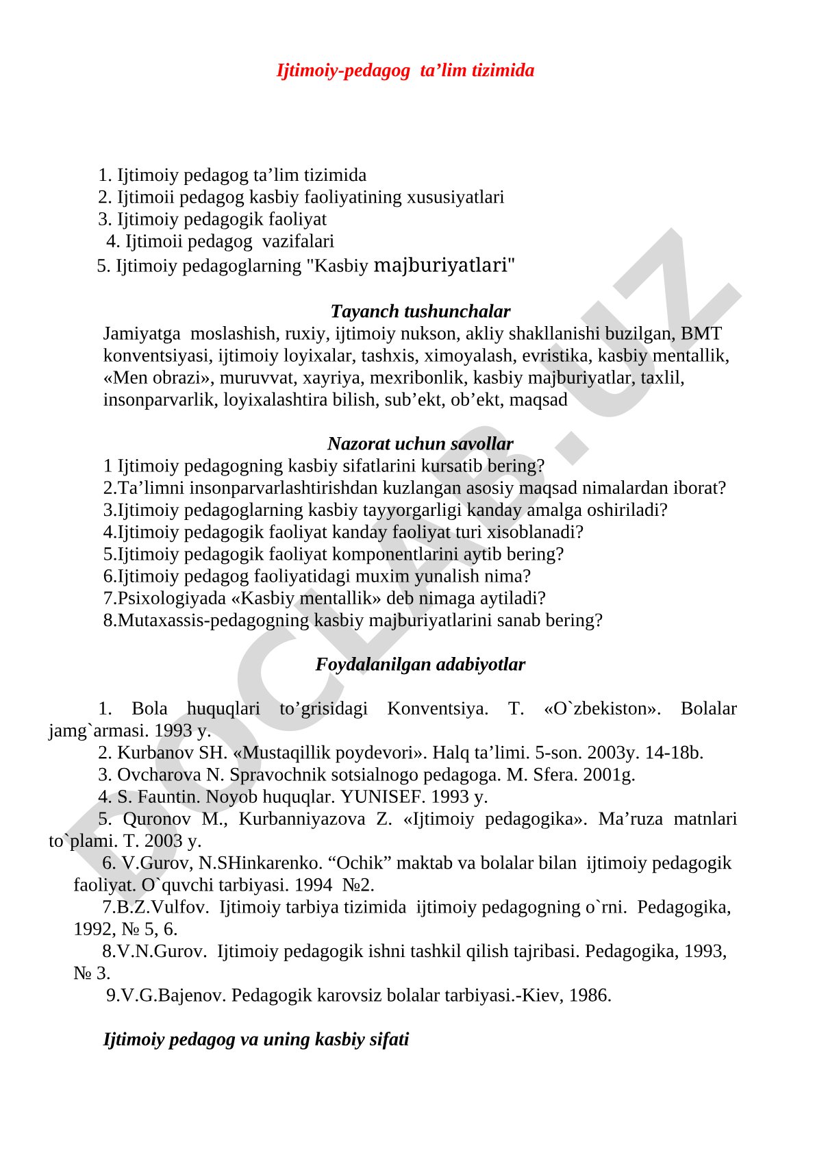 Ijtimoiy pedagog ta'lim tizimi