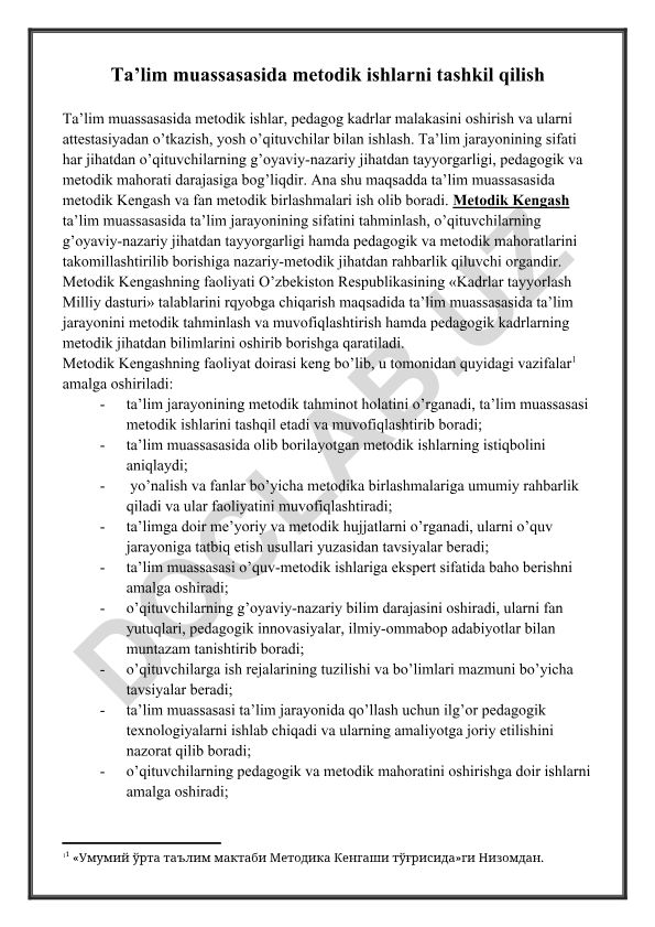 Ta’lim muassasasida metodik ishlarni tashkil qilish