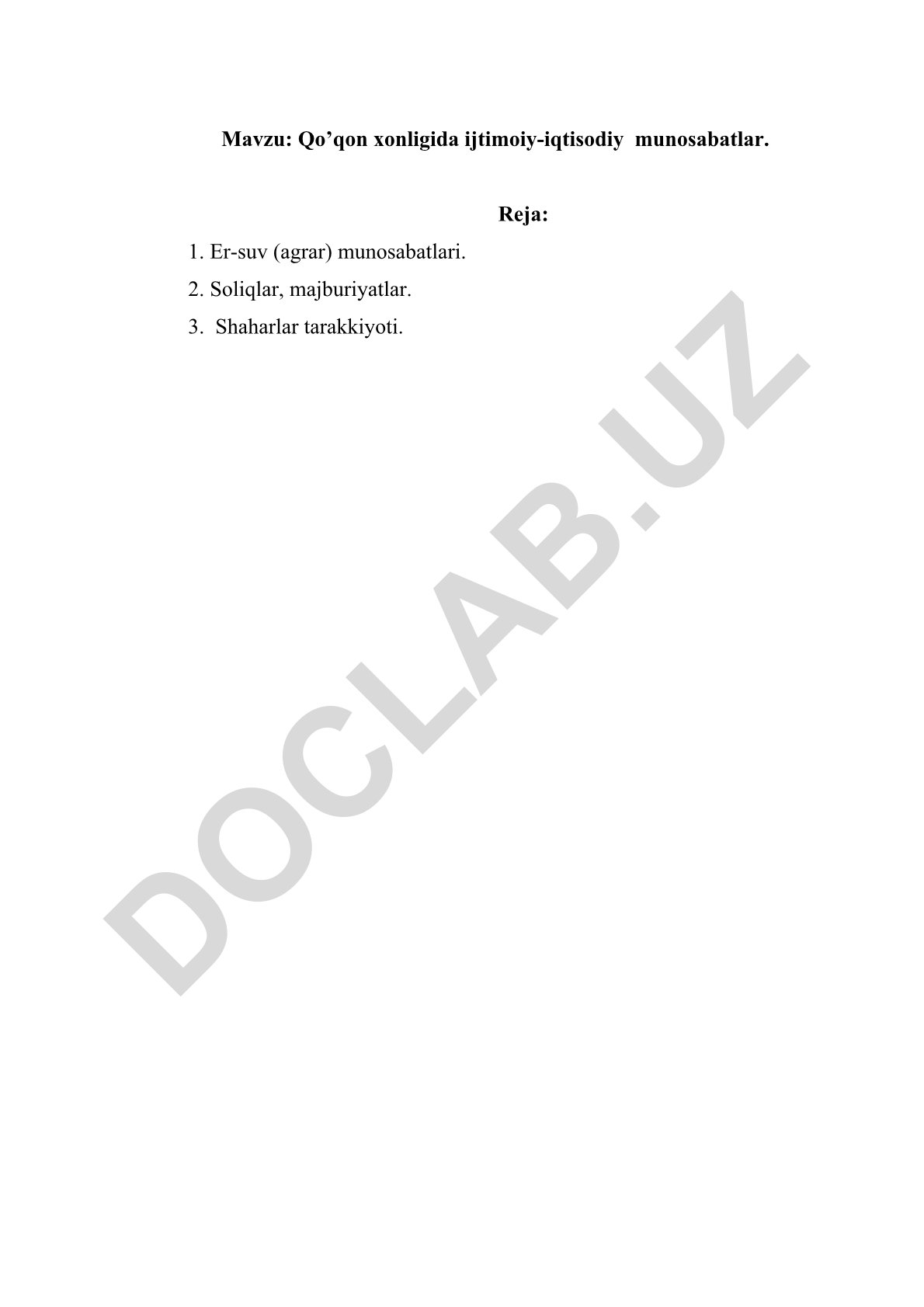 Qo’qon xonligida ijtimoiy-iqtisodiy munosabatlar