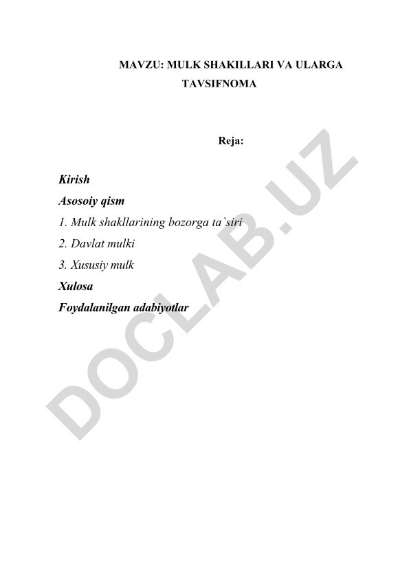 Mulk shakllari va ularga tavsifnoma