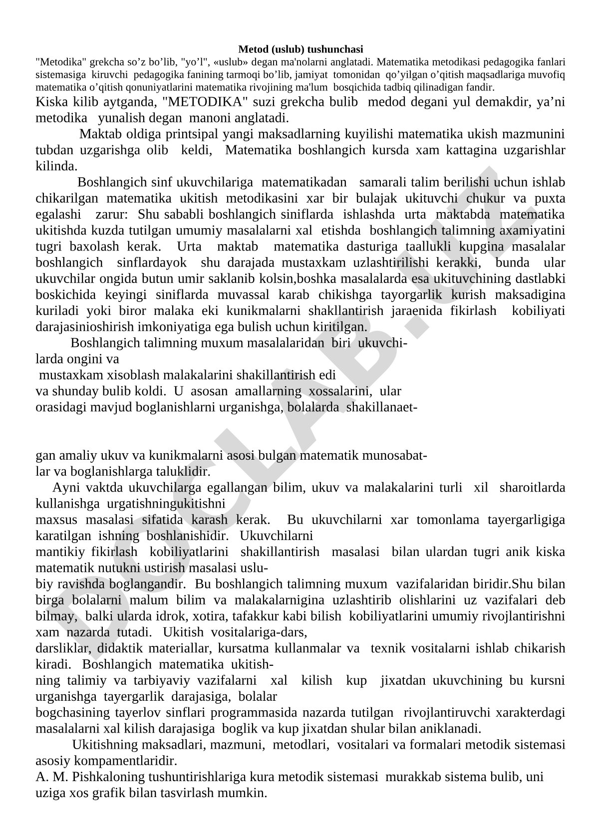 Matematika o'qitish metodikasi tushunchasi