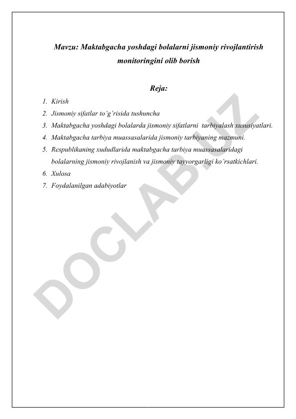 Maktabgacha yoshdagi bolalarni jismoniy rivojlantirish monitoringini olib borish