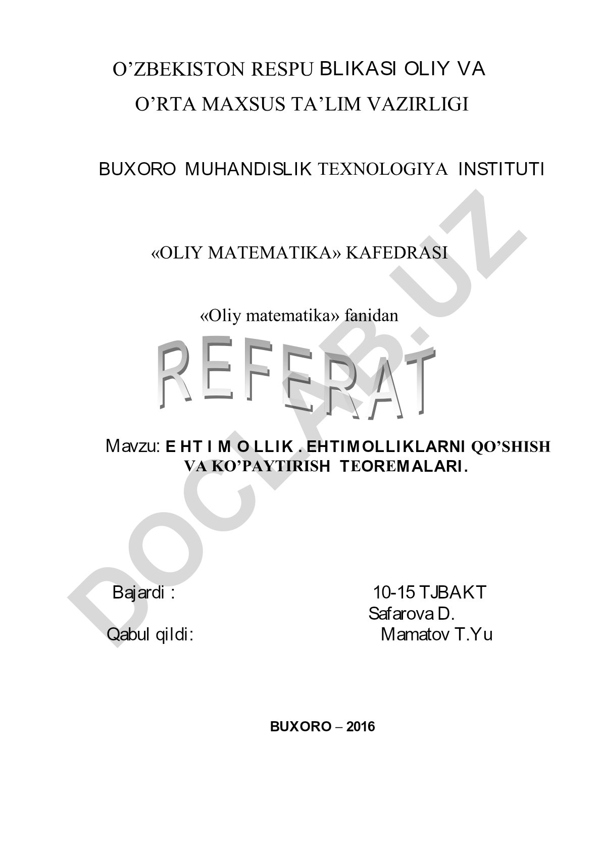 Ehtimollik. Ehtimolliklarni qo'shish va ko'paytirish teoremalari