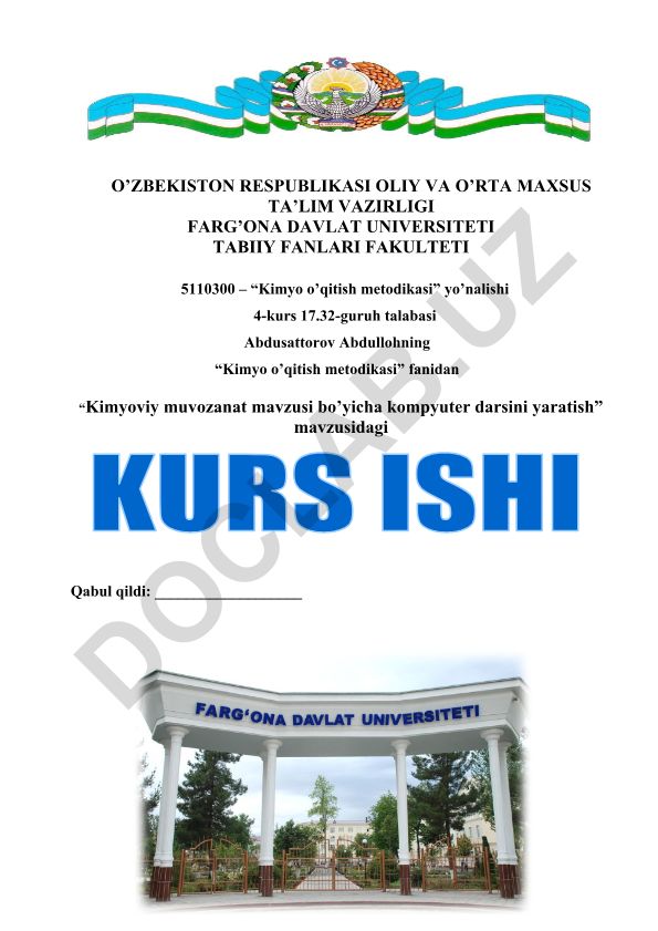 Kimyoviy muvozanat mavzusi bo'yicha kompyuter darsini yaratish