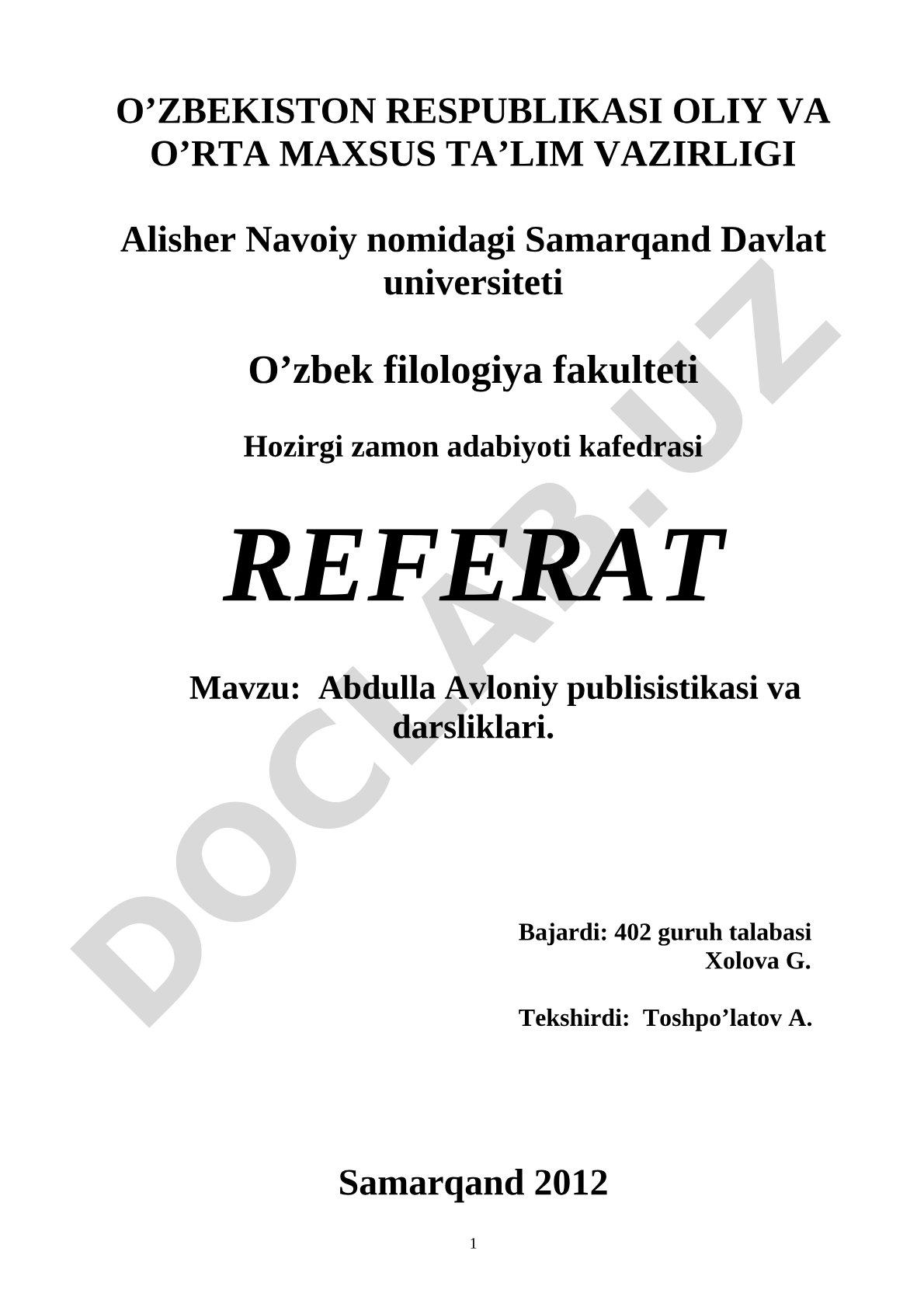 Abdulla Avloniy publisistikasi va darsliklari