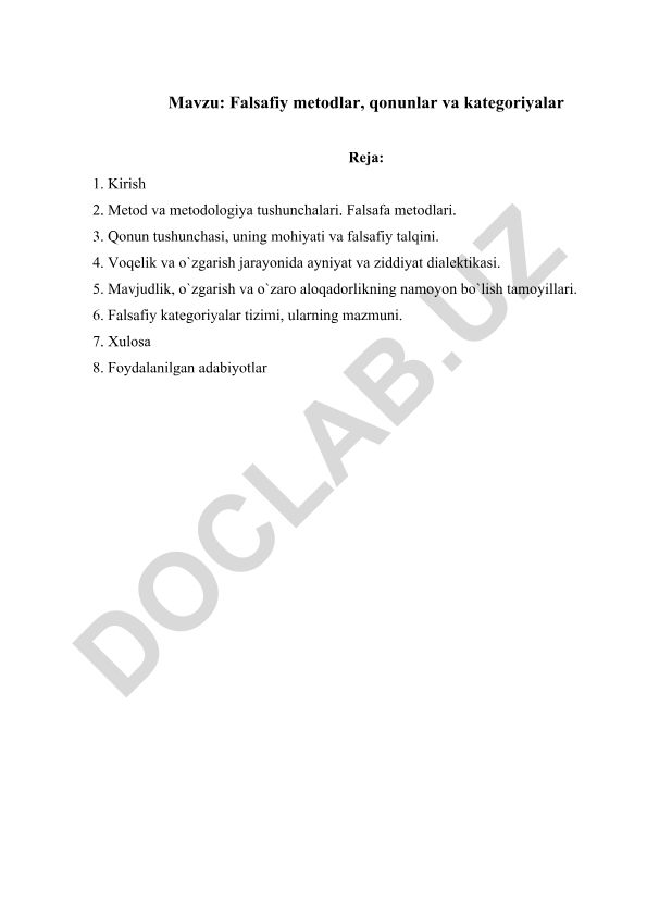 Falsafiy metodlar, qonunlar va kategoriyalar
