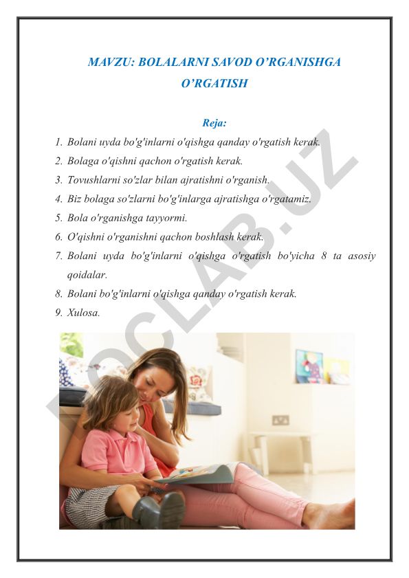 Bolalarni savod o'rganishga o'rgatish