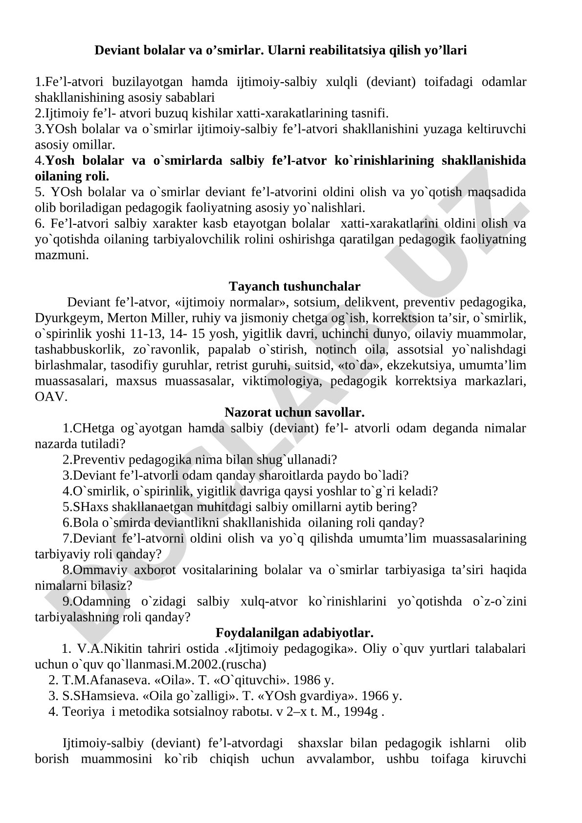 Deviant bolalar va o'smirlar. Ularni reabilitatsiya qilish yo'llari