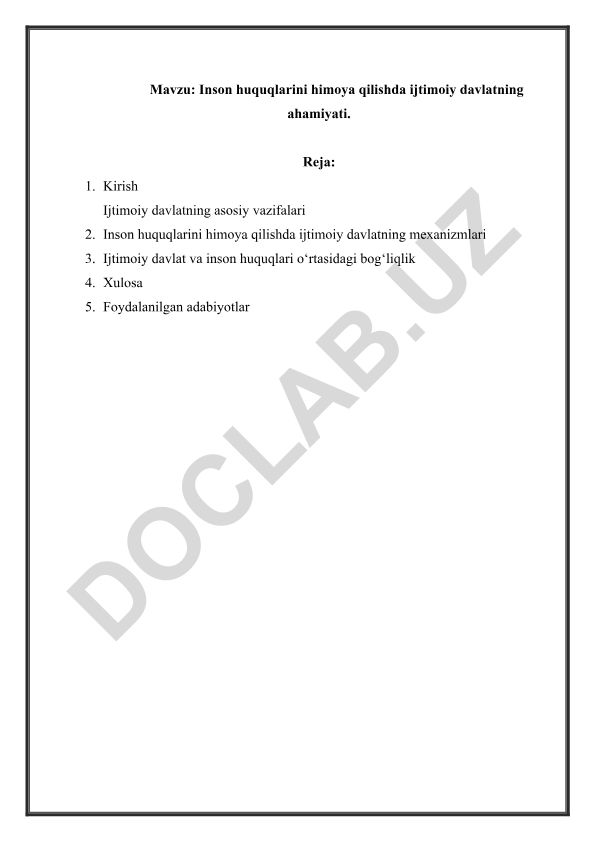 Inson huquqlarini himoya qilishda ijtimoiy davlatning ahamiyati