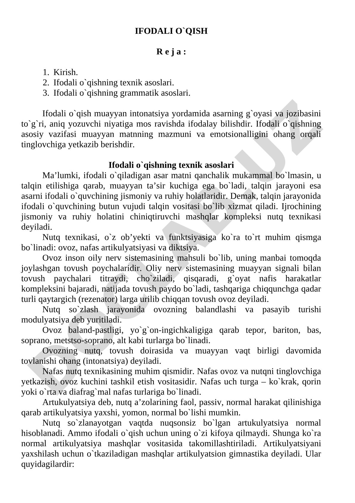 Ifodali o'qishning texnik va grammatik asoslari