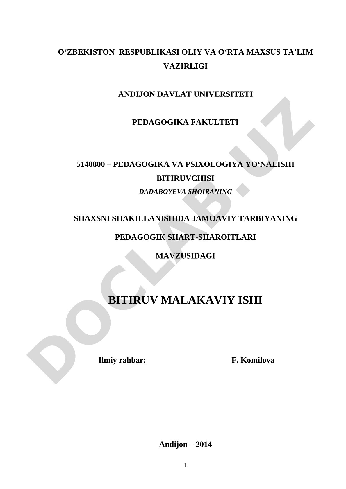 Shaxsni shakllanishida jamoaviy tarbiyaning pedagogik shart-sharoitlari