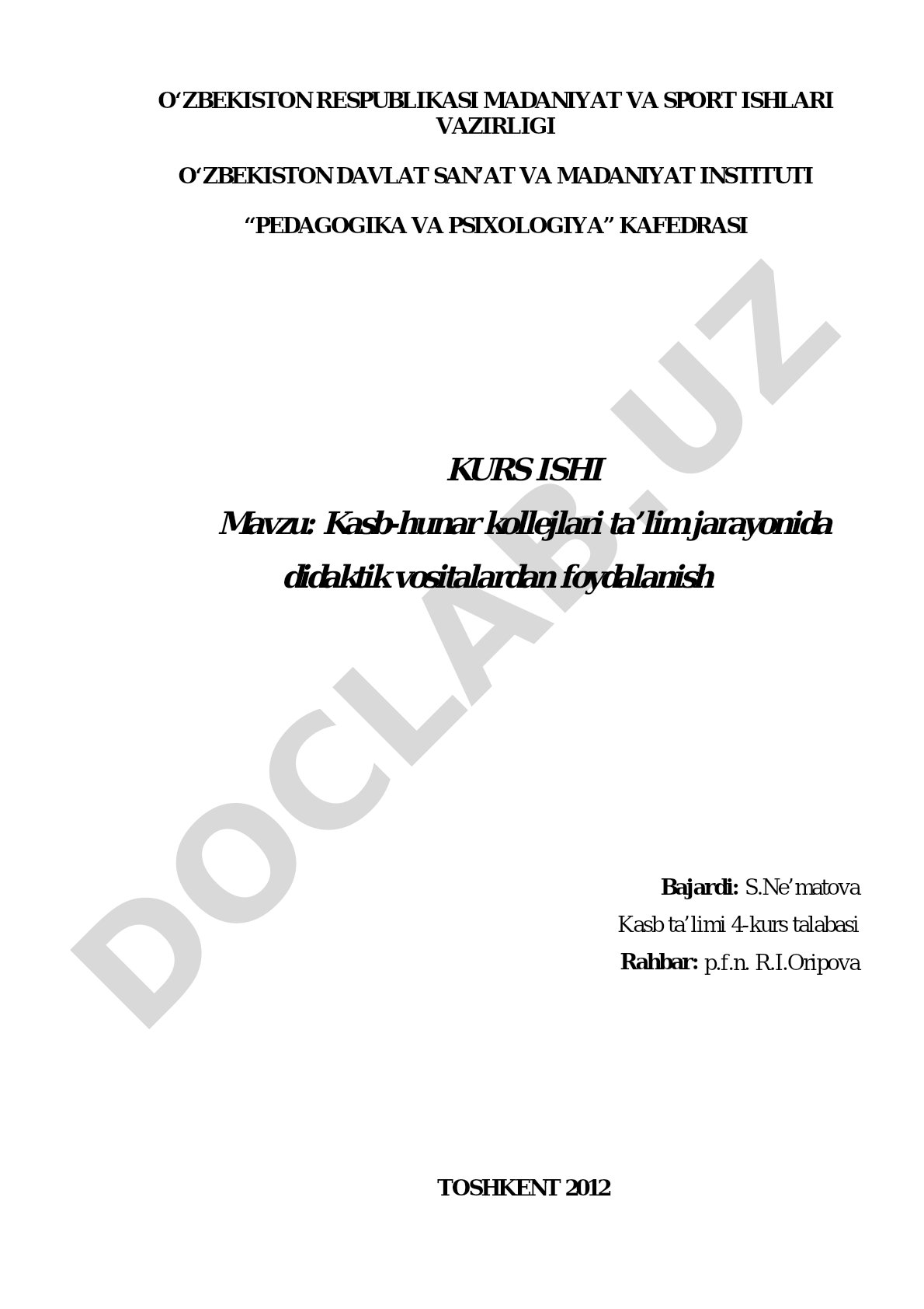 Kasb-hunar kollejlari ta'lim jarayonida didaktik vositalardan foydalanish