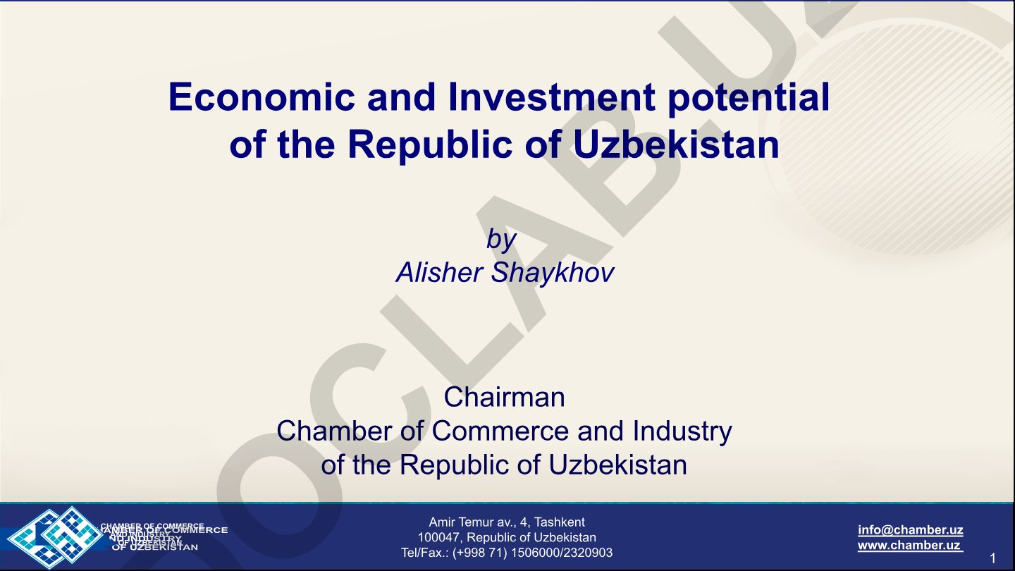 O'zbekiston Respublikasining iqtisodiy va investitsion salohiyati