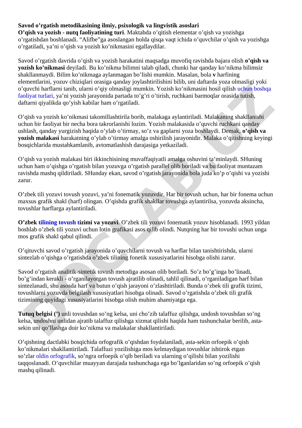 Savod o'rgatish metodikasining ilmiy, psixologik va lingvistik asoslari